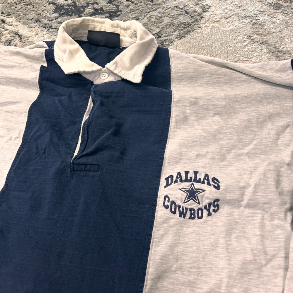 Vintage 1997 Rugby Shirt Mens XL Gray Navy Striped‎ Dallas Cowboys Football NFL - Picture 3 of 10